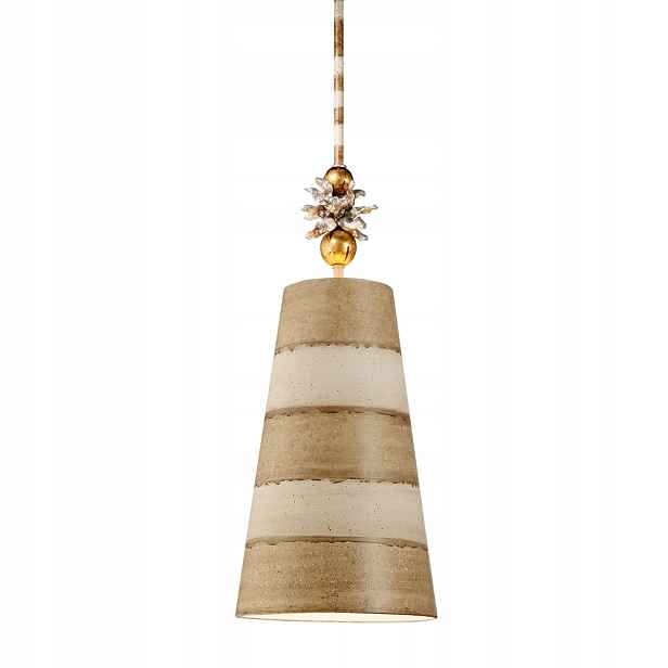 Designová závěsná lampa s proužky, hnědá, krémová, do ložnice Flambeau