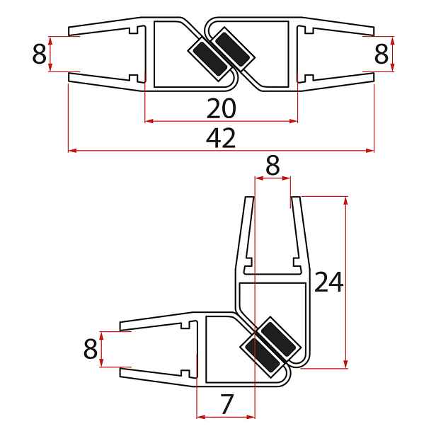 Polysan Magnetické těsnění 45° 8/8mm skla