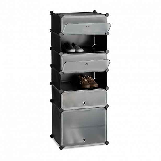 Relaxdays BOTNÍK Černý plast modulární 6 přihrádek 126 cm
