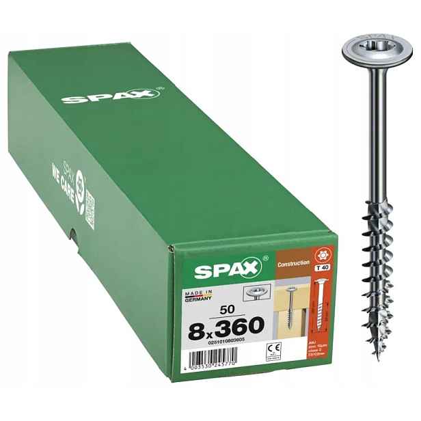 Talířový Šroub 50 Ks 8*360 MM Tx Wirox 0251010803605 Spax