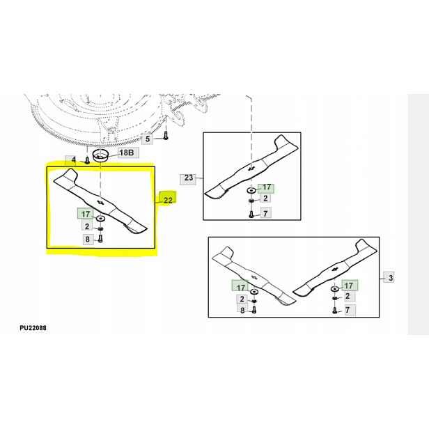 Nůž pro sekačku John Deere X950R 48 54 pravý AM146397