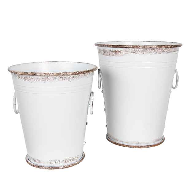 2ks bílé antik plechové kyblíky s patinou - Ø 37*42 / 32*35 cm Clayre & Eef
