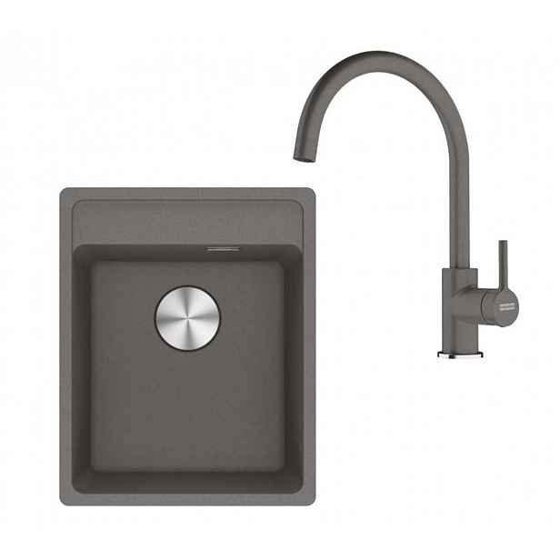 Franke - Kuchyňský set G273ŠK, fragranitový dřez MRG 610-37 RTL a baterie FC 6018.084, šedý kámen 114.0700.785