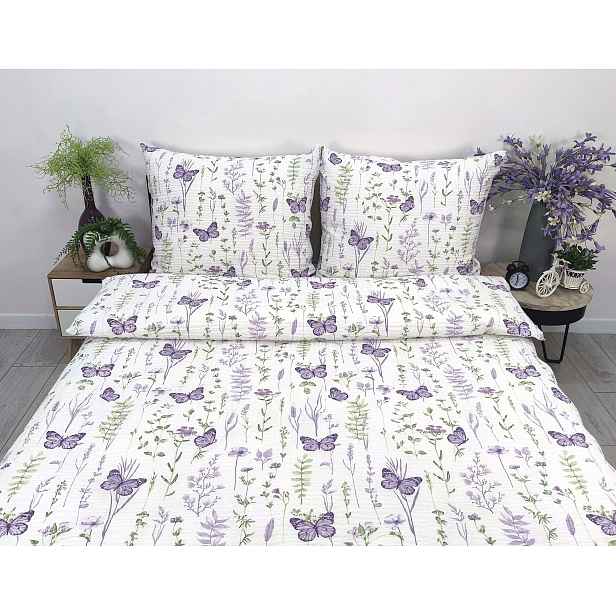 Krepové povlečení Extra fialové levandulové květy motýli 22514-2 220x200