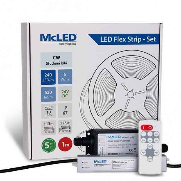 McLED LED pásek - sada 1 m + Přijímač Nano IP67, 240 LED/m, CW, 6 W/m, DC 24V, 520 lm/m, CRI90, IP67, 10 mm, vodič 3 m ML-126.032.90.S01002