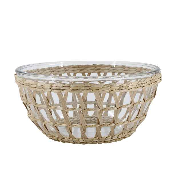 Skleněná mísa v proutěném košíku Typha - Ø 27*13 cm  Chic Antique