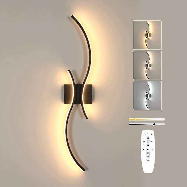 Led Nástěnné Svítidlo Černé Moderní Do Obývacího Pokoje Stmívatelné Dálkové Ovládání 32W