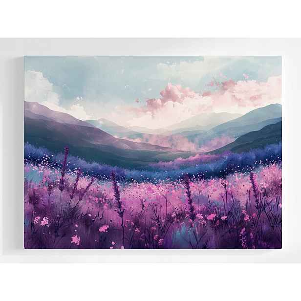 Plakát Krajina Úsvit Hory Louka Květy Mlha 100x75