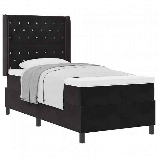 vidaXL Postel s boxspringem s matrací s čelo Černá 90 x 190 cm samet