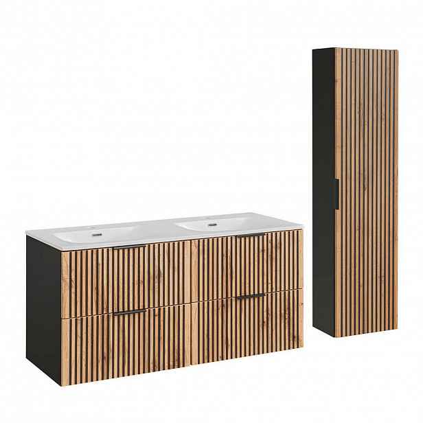 Petits-meubles KOUPELNOVÝ NÁBYTEK 120.4cm Gaia 2er-Set Dubové dřevo a černá barva