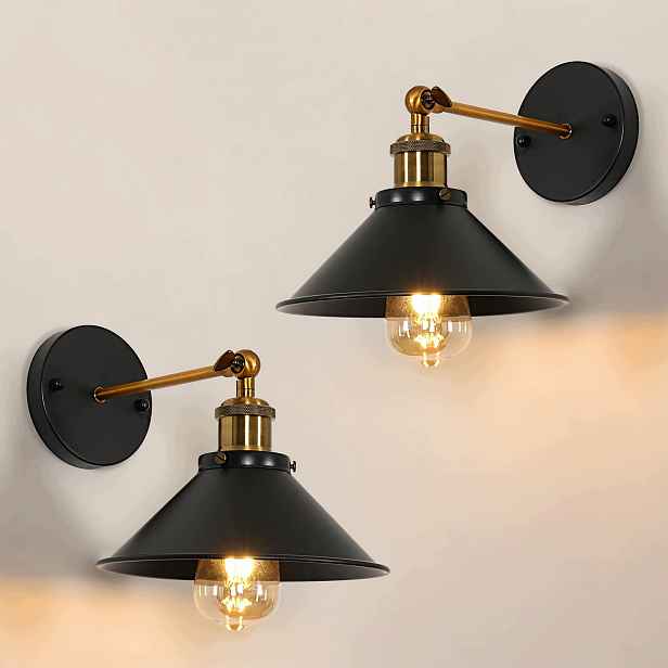 Lampa Kinkietowa Vintage Regulowana Czarna E27 Loft Retro 2 Kusy