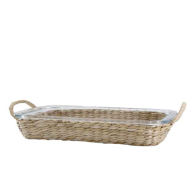 Skleněný pekáč v proutěném košíku Typha - 39*24*5 cm  Chic Antique