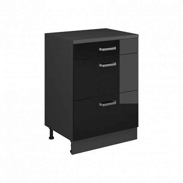 Vicco ROZŠIŘUJÍCÍ KOMODA Rion, Černý vysoký lesk/Antracit, 60 x 46 cm bez šikminy se 3 zásuvkami
