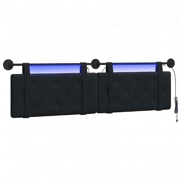 vidaXL Závěsné čelo postele S LED osvětlením Černá samet