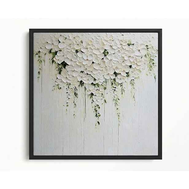 Obraz Rama American Box Natura Olej Impasto 3D Bílé Květy Popínavé 50x50