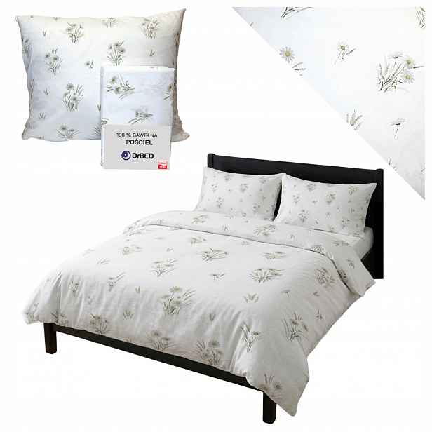 Povlečení 160x200 Bílá Sada Bavlna na zip Bleskový vzor Sedmikrásky