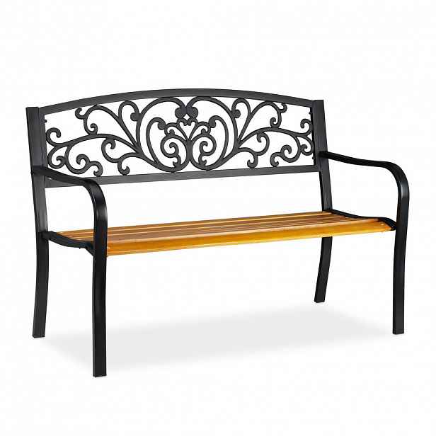 Relaxdays LAVICE hnědá černá kov dřevo pro 2 osoby 127 cm