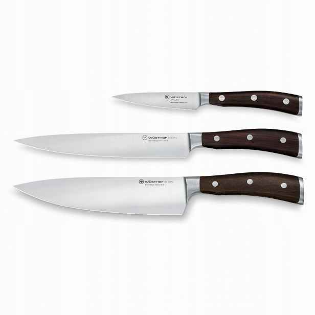Sada 3 nožů Wüsthof Ikon šéfa 20 cm, pro uzeniny 20 cm, pro zeleniny 9 cm