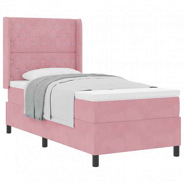 vidaXL Postel s boxspringem s matrací s čelo Růžová 90 x 190 cm samet