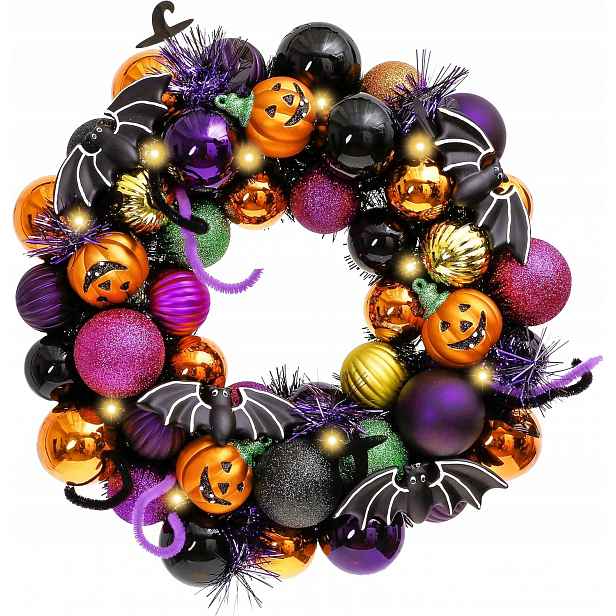 Halloweenský věnec, Ø 30 cm, s Led osvětlením