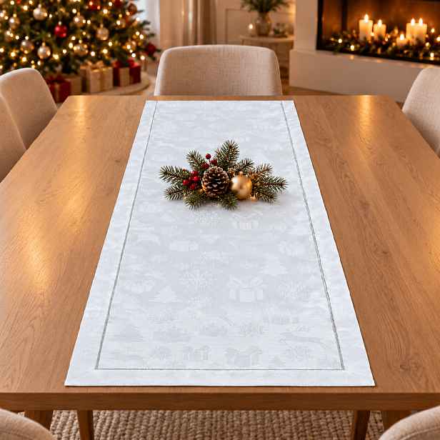 Vánoční běhoun na stůl NATALE bílá 60x120 cm