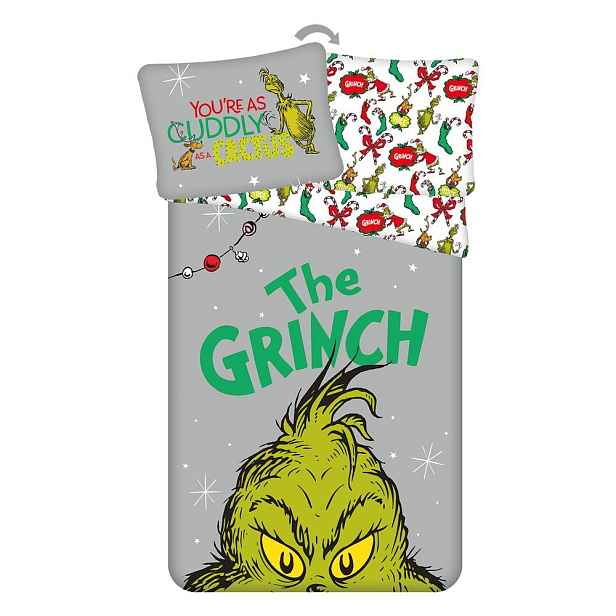 Zelené/šedé bavlněné dětské povlečení na jednolůžko 200x140 cm Grinch – Jerry Fabrics