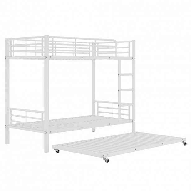 KOMHTOM PATROVÁ POSTEL 90x200 cm a 90x190 cm s výsuvným lůžkem v bílé barvě