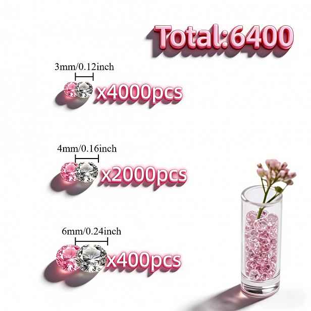 TEMU 6400 ks Růžové Akrylové Simulované Diamanty, Umělecká Díla, Svatba, Party Dekorace, Žádosti o Ruku, Dárky na Rozlučku se Svobodou, Křišťály pro