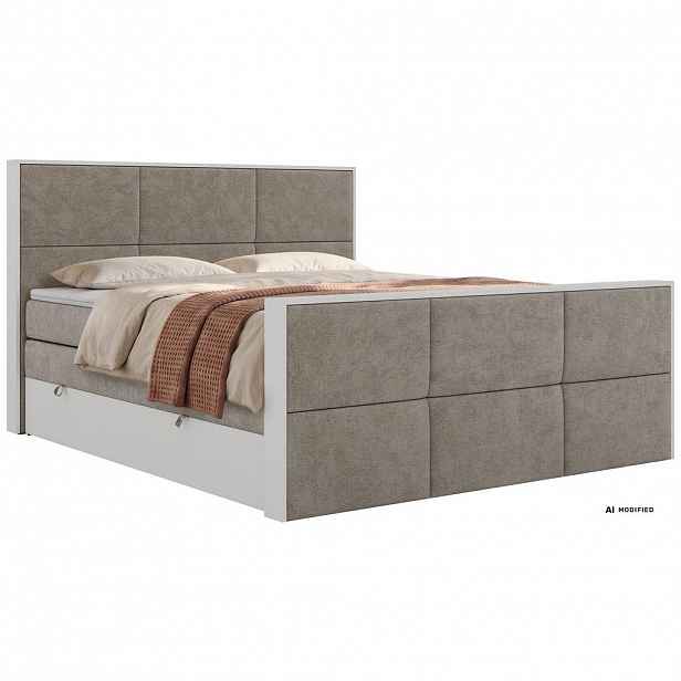MKS POSTEL BOXSPRING DELVIT KING DUO 180/200 - Šedobéžová Strukturovaná látka - Topper T25 - H3