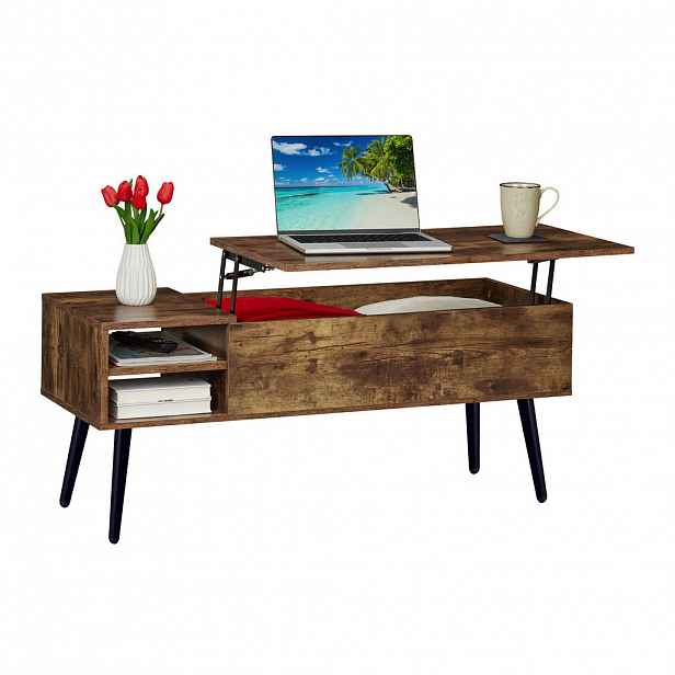Relaxdays STOLEK hnědý černý s úložným prostorem zvedací deska 100x40 cm