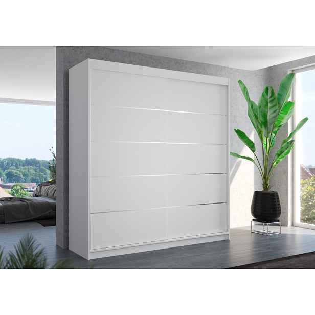 Šatní skříň s posuvnými dveřmi 200 cm HARLIA - bílá