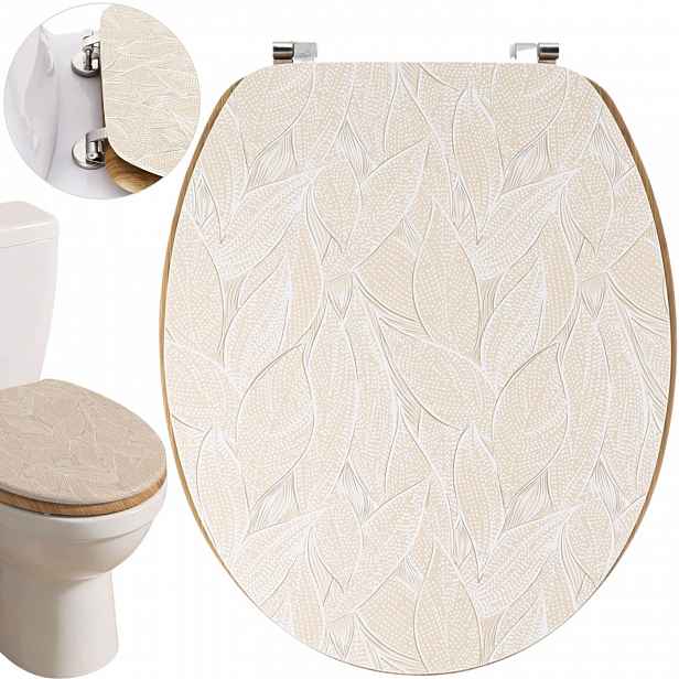 Wc Sedátko 46 x 37,5 cm béžové botanické listy univerzální záchodové