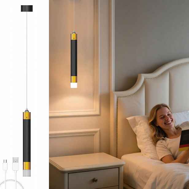 Acmhnc Závěsná Led lampa černá s akumulátorem 4500 mAh do ložnice 33 cm