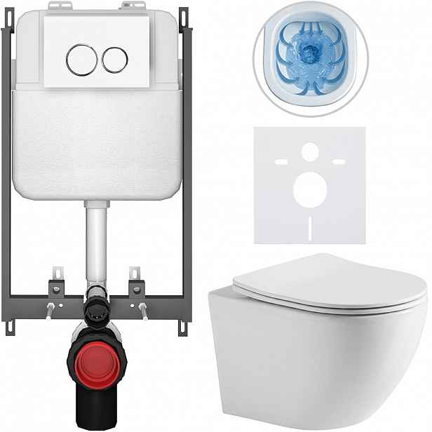 Kompletní WC set Basic/Cesso - bílá lesklá - WC tlačítko Dualo/Bílá - pro zazdění - 49x36 cm - 8050BD85926