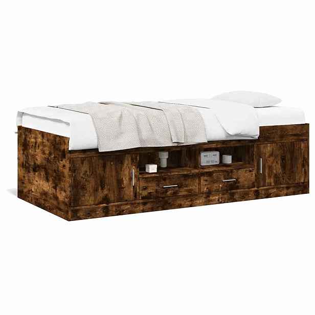 vidaXL Válenda se zásuvkami bez matrace kouřový dub 90 x 190 cm