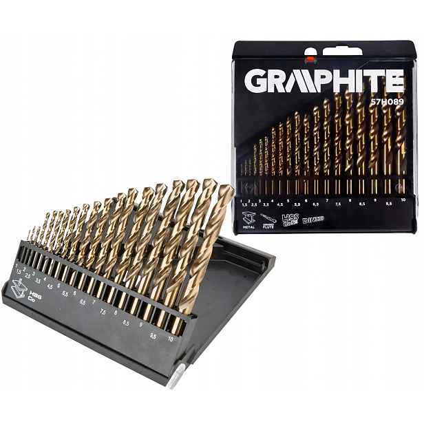 Sada vrtáků do kobaltového kovu v krabičce HSS-Co 1-10 mm 19 ks Graphit