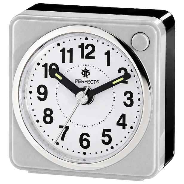 Křemenný budík Perfect Bb 06602 Stříbrný Tiché podsvícení Snooze