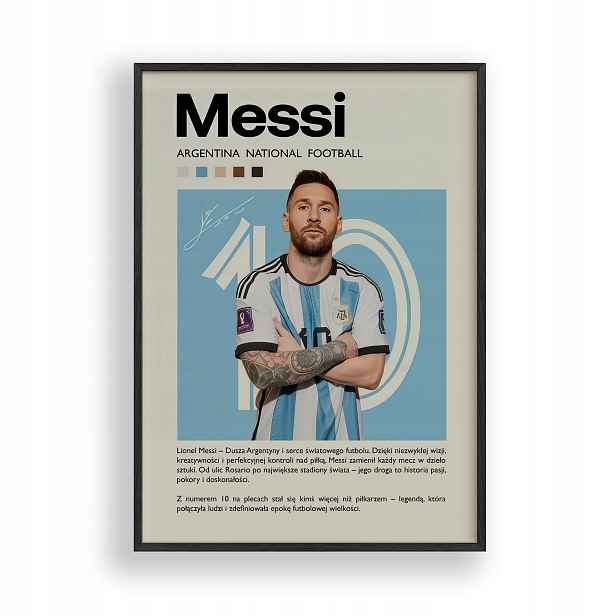 Plakát Leo Messi Argentina 10 obrazový dřevěný Rámeček černý 30x40 cm