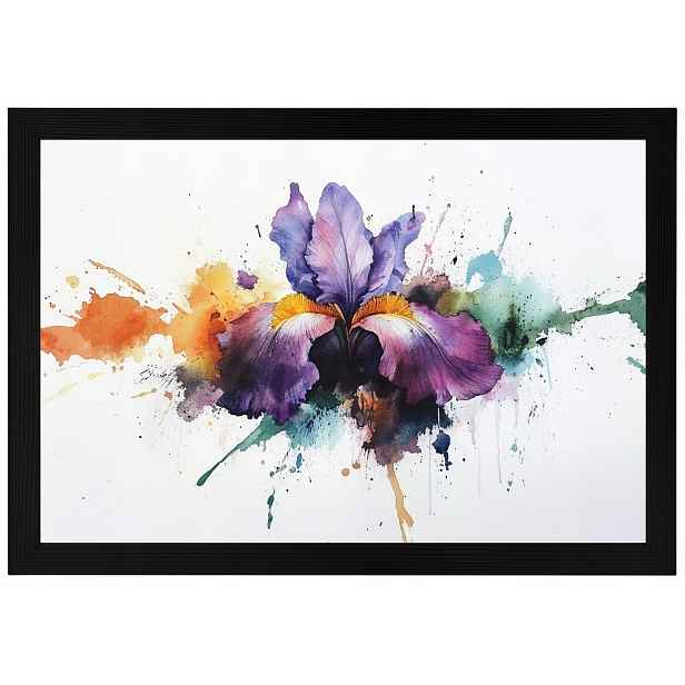 Plakát Rámeček Dřevo Akvarel Příroda Květ Fialový Irys Splash 60x40
