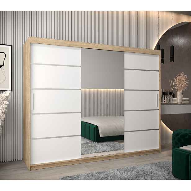 Šatní skříň Abi V2 Economy Barva korpusu: Dub - sonoma, Rozměry: 250 cm, Dveře: Bílá