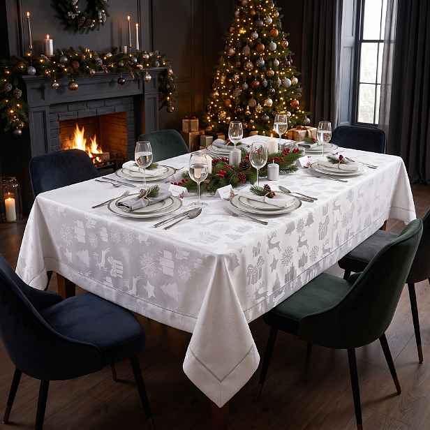 Vánoční ubrus na stůl NATALE bílý 110x160 cm