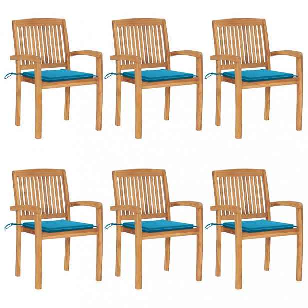 Zahradní židle 6 ks teak / látka Světle modrá