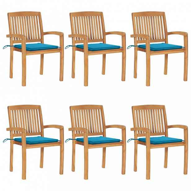 Zahradní židle 6 ks teak / látka Světle modrá