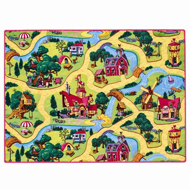 Dětský kusový koberec Pohádková vesnice, 140x200, vícebarevná, dětský pokoj, Vopi