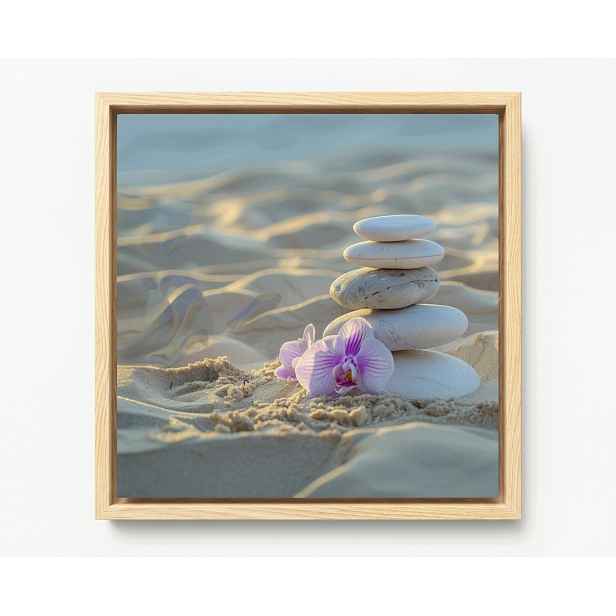 Obraz Rám Americký Box Pláž Kameny Zen Orchidej Rovnováha 50x50