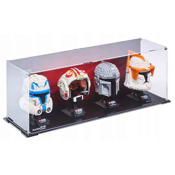 Pozadí vitrína 2 Blacked Brick pro 4x Lego Helma Star Wars Marvel SuperHeroes DC