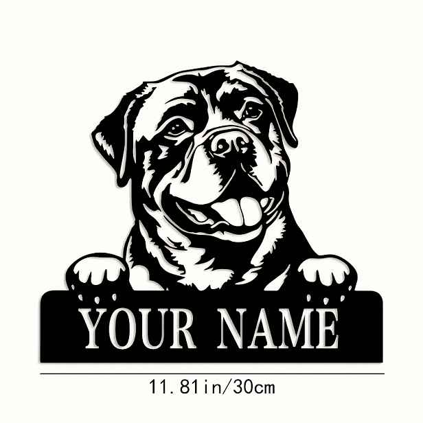 TEMU Vlastní personalizovaná kovová nástěnná dekorace Rotweiler, přizpůsobitelná jmenovka pro milovníky psů, černá kovová domácí dekorace, vhodná pro