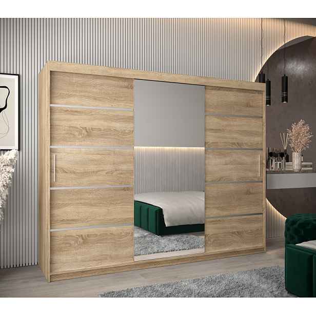 Šatní skříň Abi V2 Economy Barva korpusu: Dub - sonoma, Rozměry: 250 cm, Dveře: Dub sonoma