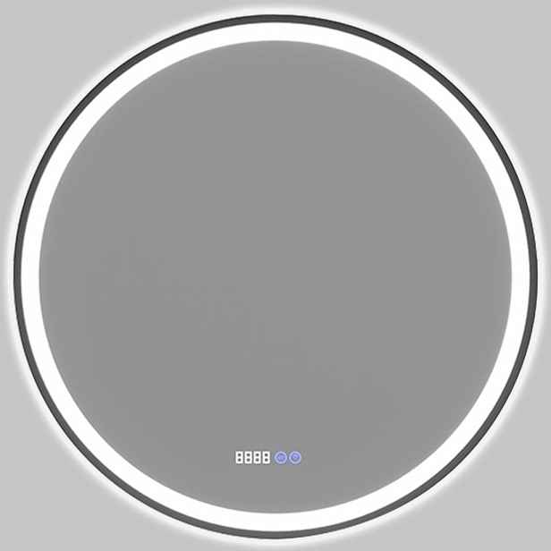 Koupelnové LED zrcadlo Rivo, kovový rám - černá matná - Ø 80 cm