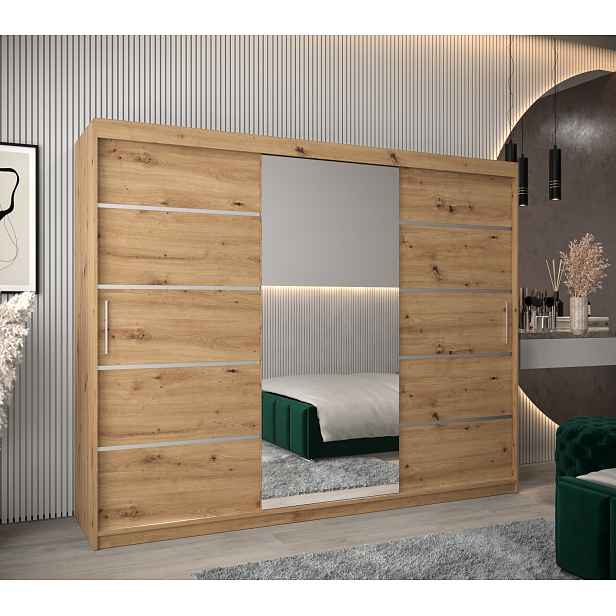 Šatní skříň Abi V2 Economy Barva korpusu: Dub - Artisan, Rozměry: 250 cm, Dveře: Dub-Artisan